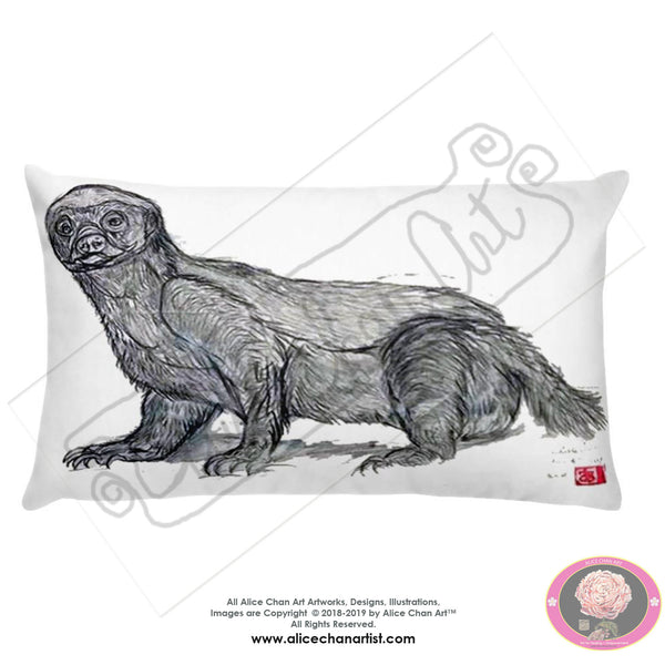 "Jambo - Honey Badger", 2018, Wildlife Badger Basic Fine Art Soft Cushion Pillow, Made in USA - alicechanart