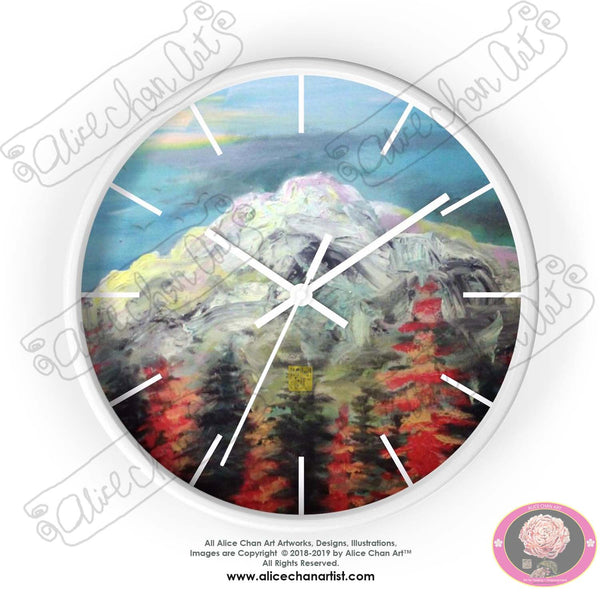 Mount Rainier in Blue Sky, 10" Diameter PNW Fine Art Wooden Wall Clock, Made in USA - alicechanart