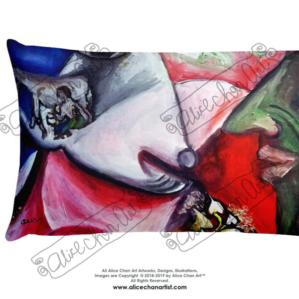 "White Horse With Green Face Man", Abstract Basic Pillow 18"x18"/ 20"x12", Made in USA - alicechanart