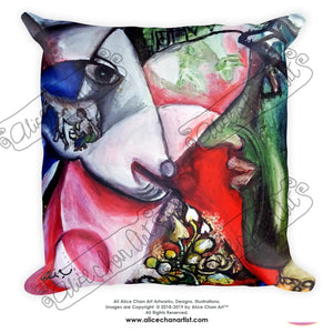 "White Horse With Green Face Man", Abstract Basic Pillow 18"x18"/ 20"x12", Made in USA - alicechanart