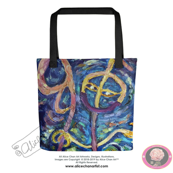 "Chan" in Chinese", 15"x15" Designer Fine Art Tote Bag, Abstract Art, Made in USA - alicechanart