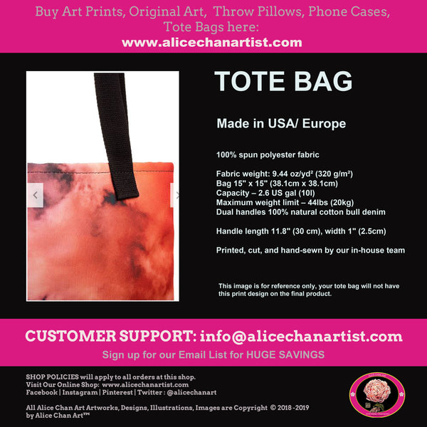 Purple Floral Tote Bag, Square 15"x15" Washable Eco-Friendly Art Market Bag- Made in USA/EU
