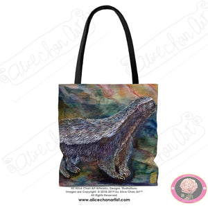 Honey Badger in Search of Bee Larvar Art Square Polyester Tote Bag - Made in USA - alicechanart