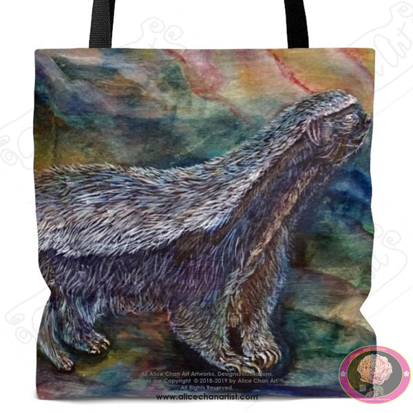 Honey Badger in Search of Bee Larvar Art Square Polyester Tote Bag - Made in USA - alicechanart
