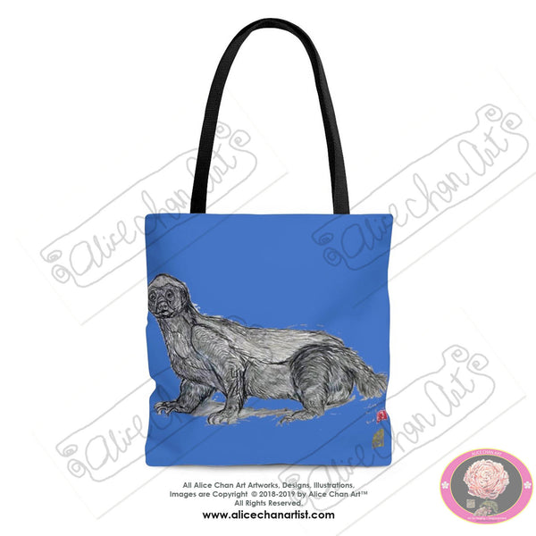 Baby Blue Honey Badger Animal Art Square Tote Bag - Made in USA (Size: S,M,L) - alicechanart