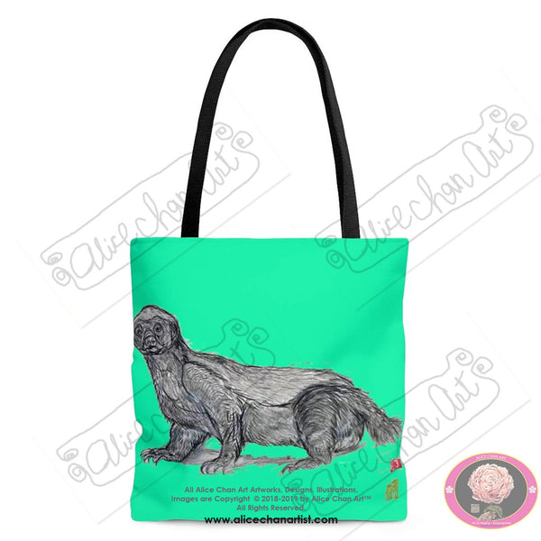 Turquoise Blue Jambo, the Honey Badger, Square Polyester Tote Bag- Made in USA - alicechanart