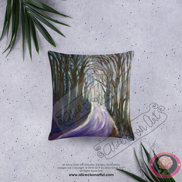 Purple Hiking Trail, 18"x18", 20"x12" Landscape Mountain Basic Pillow, Made in USA - alicechanart