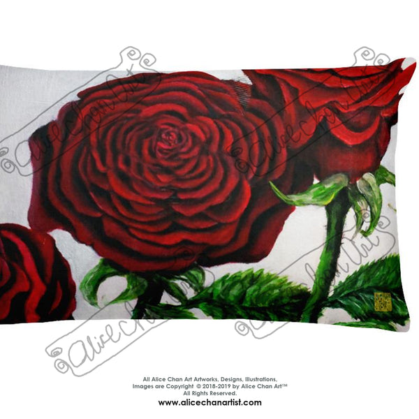 Elegant Triple Red Roses in Silver Designer's Basic Pillow, 18"x18"/ 20"x12", Made in USA - alicechanart