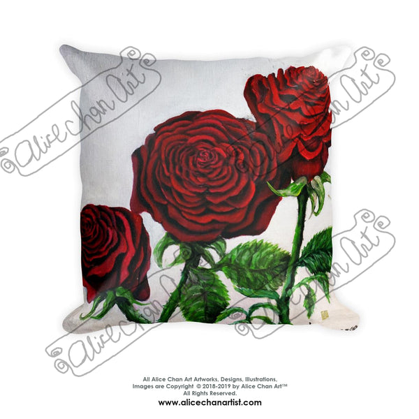 Elegant Triple Red Roses in Silver Designer's Basic Pillow, 18"x18"/ 20"x12", Made in USA - alicechanart