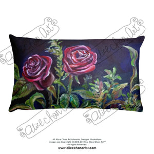 Vampire Dark Red Rose Floral Print Flower Art Basic Pillow, Made in USA - alicechanart