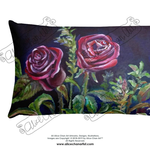 Vampire Dark Red Rose Floral Print Flower Art Basic Pillow, Made in USA - alicechanart