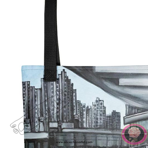 "Wong Chuk Hang Hong Kong", 15"x15" Square Architecture Tote Bag, Made in USA - alicechanart