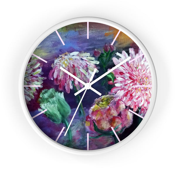 Pink Flowers Floating on the Lake, Floral Print Designer 10 inch Wall Clock- Made in USA - alicechanart