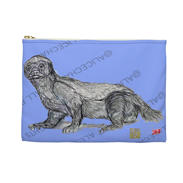 Violet Honey Badger Cute Small 9"x6" Or Large 12"x9" Size Flat Accessory Pouch- Made in USA - alicechanart