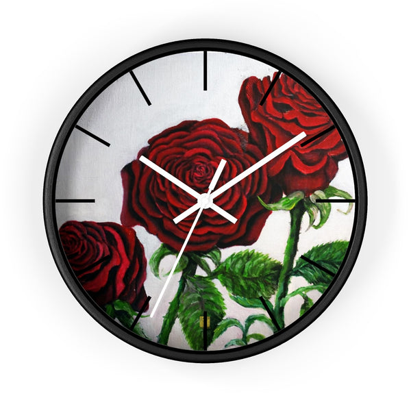 Romantic Red Rose Floral Print Indoor Large 10 inch Wall Clock - Made in USA - alicechanart