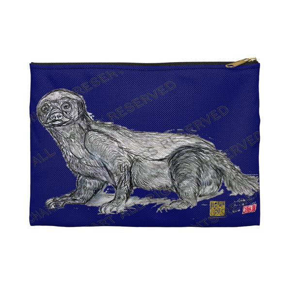 Dark Blue Honey Badger Small 9"x6" Or Large 12"x9" Size Flat Accessory Pouch- Made in USA - alicechanart
