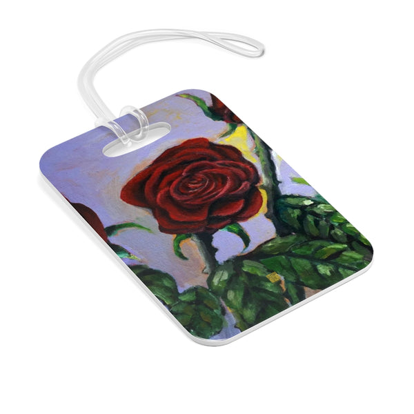 "Summer Red Roses in Purple Sky", Glossy Lightweight Plastic Bag Tag, Made in USA - alicechanart
