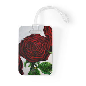 Romantic Triple Deep Red Roses in Silver, Floral Glossy Lightweight Plastic Bag Tag, Made in USA - alicechanart