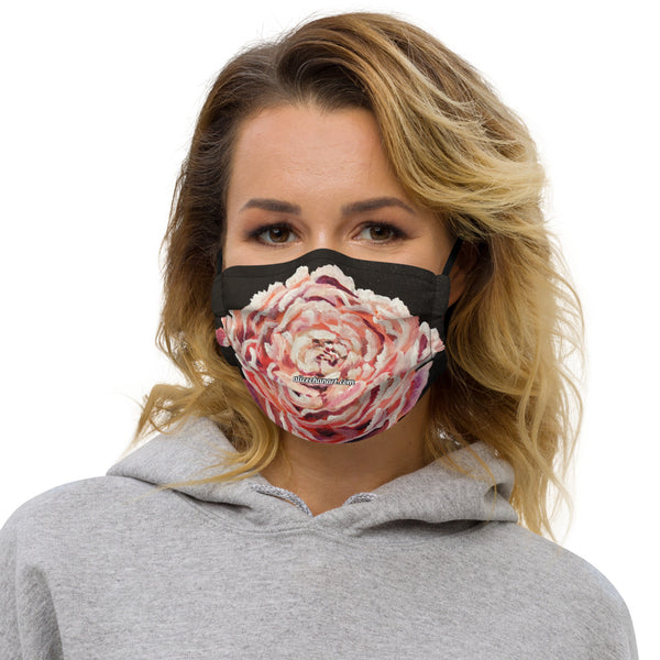 Pink Peony Flower Face Mask, Floral Print Adult Face Covers Artistic Microfiber Adjustable Washable Reusable Polyesters Super Soft Non-Medical Decorative Designer Adult Face Mask-Made in USA/EU/MX, Classic Fine Art Mask, Bestselling Artistic Face Mask, Artsy Premium Luxury Face Mask