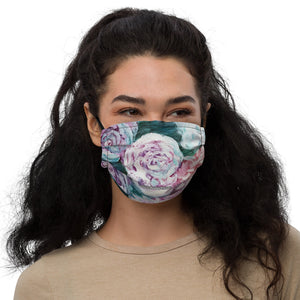 White Peonies Face Mask, Blue Floral Print Washable Reusable Contemporary Art Artistic Microfiber Adjustable Washable Reusable Polyesters Super Soft Non-Medical Decorative Designer Adult Face Mask-Made in USA/EU/MX, Classic Fine Art Mask, Bestselling Artistic Face Mask, Artsy Premium Luxury Face Mask