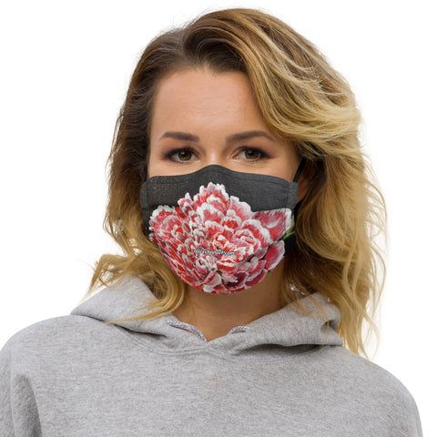 Red Peonies Flower Face Mask, Black Red Peony Floral Art Artistic Microfiber Adjustable Washable Reusable Polyesters Super Soft Non-Medical Decorative Designer Adult Face Mask-Made in USA/EU/MX, Classic Fine Art Mask, Bestselling Artistic Face Mask, Artsy Premium Luxury Face Mask