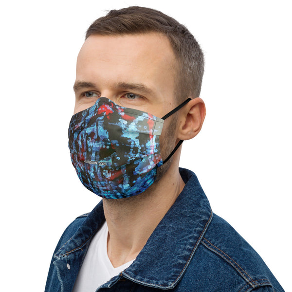 Blue Abstract Face Mask, Black Abstract Ink Art Artistic Microfiber Adjustable Washable Reusable Polyesters Super Soft Non-Medical Decorative Designer Adult Face Mask-Made in USA/EU/MX, Classic Fine Art Mask, Bestselling Artistic Face Mask, Artsy Premium Luxury Face Mask