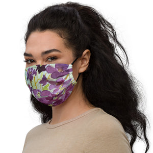 Purple Orchids Face Mask, Floral Orchid Print Contemporary Art Artistic Microfiber Adjustable Washable Reusable Polyesters Super Soft Non-Medical Decorative Designer Adult Face Mask-Made in USA/EU/MX, Classic Fine Art Mask, Bestselling Artistic Face Mask, Artsy Premium Luxury Face Mask