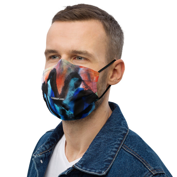Blue Mountains Landscape Face Mask, Best Chinese Abstract Art Artistic Microfiber Adjustable Washable Reusable Polyesters Super Soft Non-Medical Decorative Designer Adult Face Mask-Made in USA/EU/MX, Classic Fine Art Mask, Bestselling Artistic Face Mask, Artsy Premium Luxury Face Mask