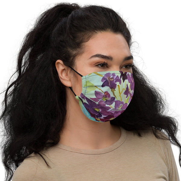 Purple Orchids Face Mask, Floral Orchid Print Contemporary Art Artistic Microfiber Adjustable Washable Reusable Polyesters Super Soft Non-Medical Decorative Designer Adult Face Mask-Made in USA/EU/MX, Classic Fine Art Mask, Bestselling Artistic Face Mask, Artsy Premium Luxury Face Mask