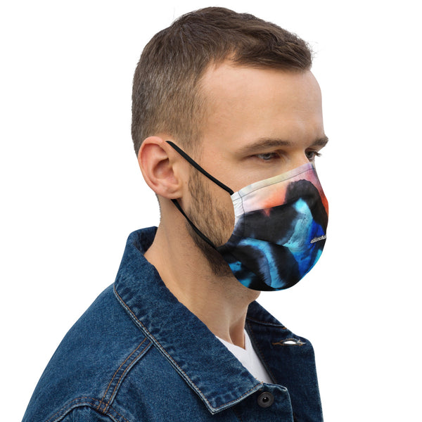 Blue Mountains Landscape Face Mask, Best Chinese Abstract Art Artistic Microfiber Adjustable Washable Reusable Polyesters Super Soft Non-Medical Decorative Designer Adult Face Mask-Made in USA/EU/MX, Classic Fine Art Mask, Bestselling Artistic Face Mask, Artsy Premium Luxury Face Mask