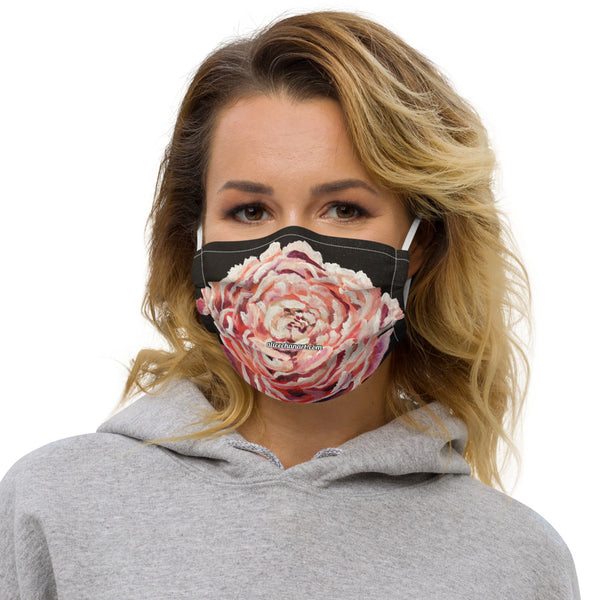 Pink Peony Flower Face Mask, Floral Print Adult Face Covers Artistic Microfiber Adjustable Washable Reusable Polyesters Super Soft Non-Medical Decorative Designer Adult Face Mask-Made in USA/EU/MX, Classic Fine Art Mask, Bestselling Artistic Face Mask, Artsy Premium Luxury Face Mask