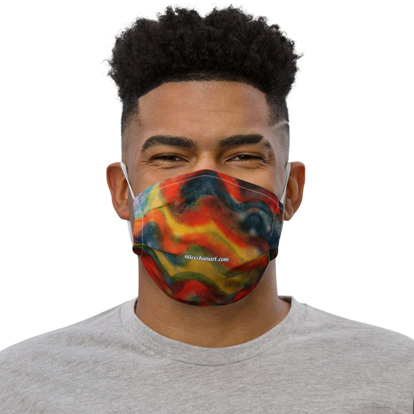 Rainbow Swirl Face Mask, Abstract Ink Print Washable Reusable Abstract Contemporary Art Artistic Microfiber Adjustable Washable Reusable Polyesters Super Soft Non-Medical Decorative Designer Adult Face Mask-Made in USA/EU/MX, Classic Fine Art Mask, Bestselling Artistic Face Mask, Artsy Premium Luxury Face Mask