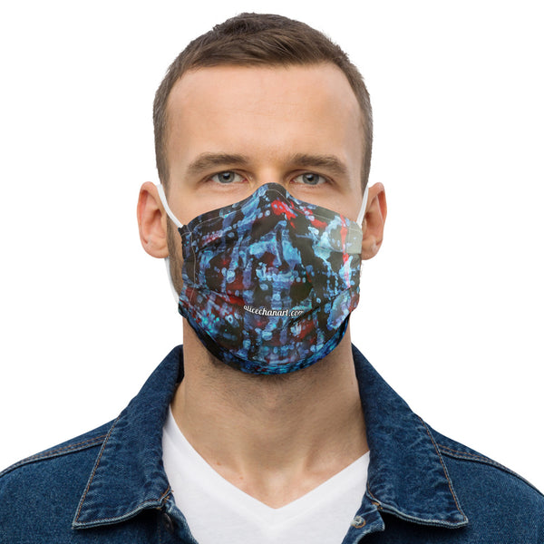 Blue Abstract Face Mask, Black Abstract Ink Art Artistic Microfiber Adjustable Washable Reusable Polyesters Super Soft Non-Medical Decorative Designer Adult Face Mask-Made in USA/EU/MX, Classic Fine Art Mask, Bestselling Artistic Face Mask, Artsy Premium Luxury Face Mask
