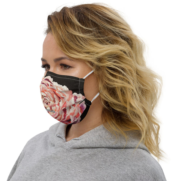 Pink Peony Flower Face Mask, Floral Print Adult Face Covers With Pockets-Made in USA/EU/MX