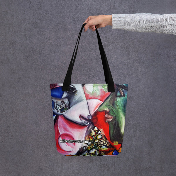 Marc Chagall Inspired Tote Bag, Marc Chagall Style Designer Tote Art Bag, Square Size 15"x15" Luxury Premium Quality Machine Washable Eco-Friendly Reusable Washable Art Market Bag- Made in USA/EU/ Mexico