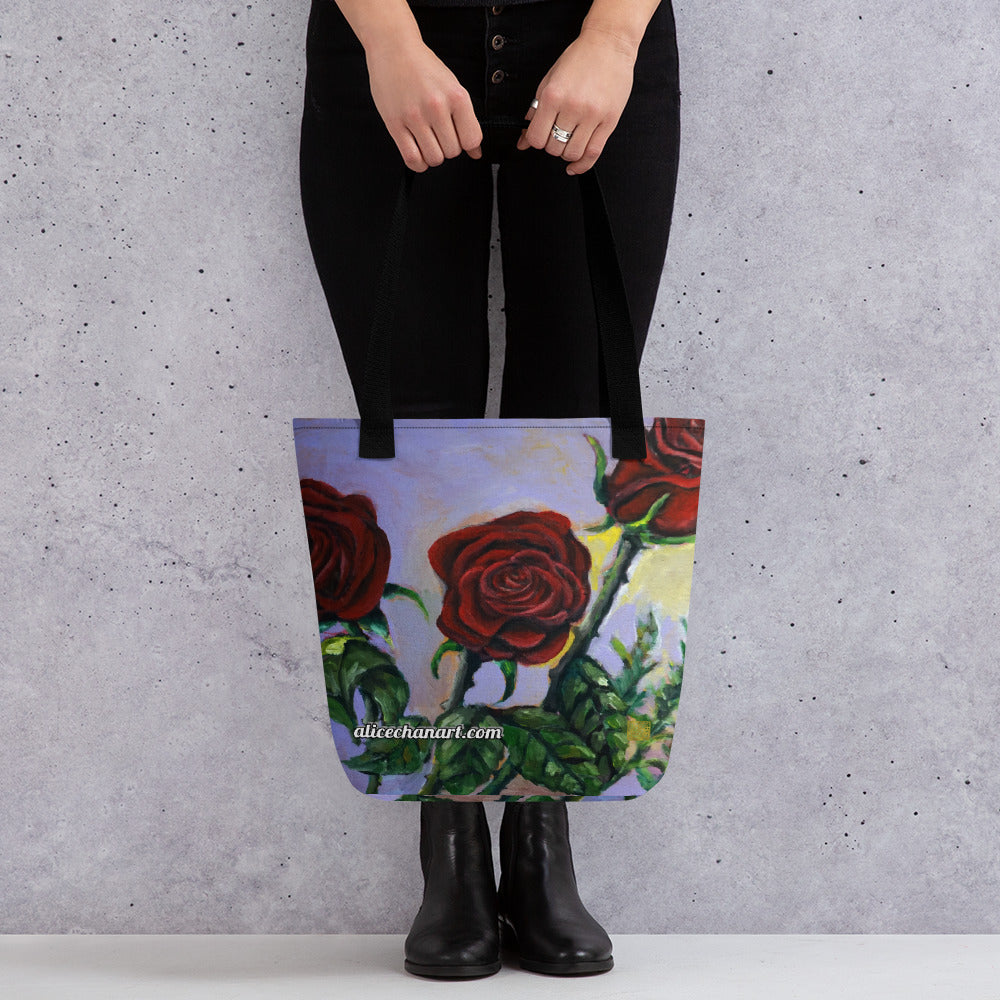 Red Roses Floral Tote - Made in USA/EU