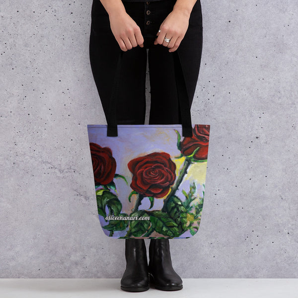 Red Roses Floral Tote - Made in USA/EU