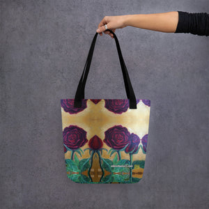 Golden Red Roses Floral Tote - Made in USA/EU