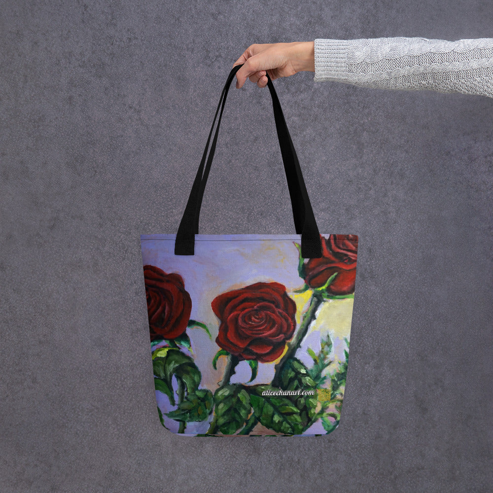 Purple Red Floral Rose Tote - Made in USA/EU