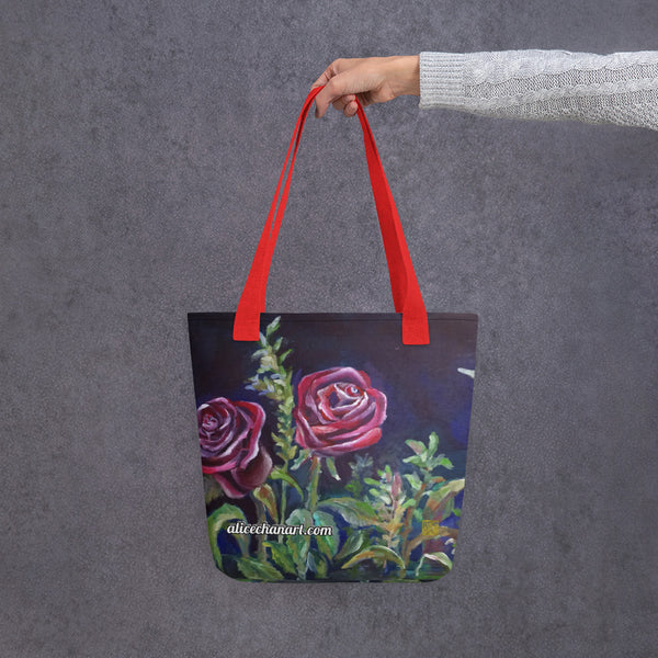 Red Rose Floral Tote Bag - Made in USA/EU