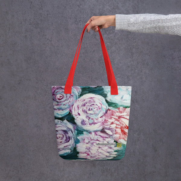 Blue White Rose Floral Tote - Made in USA/EU