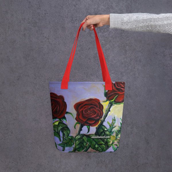 Purple Red Floral Rose Tote - Made in USA/EU