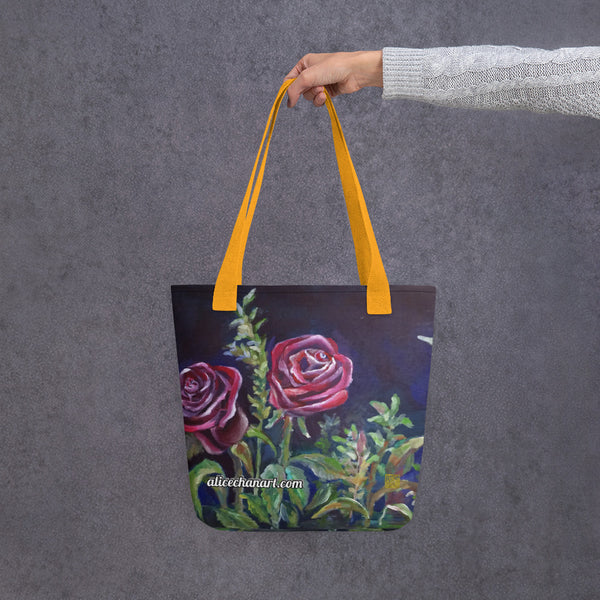 Red Rose Floral Tote Bag - Made in USA/EU