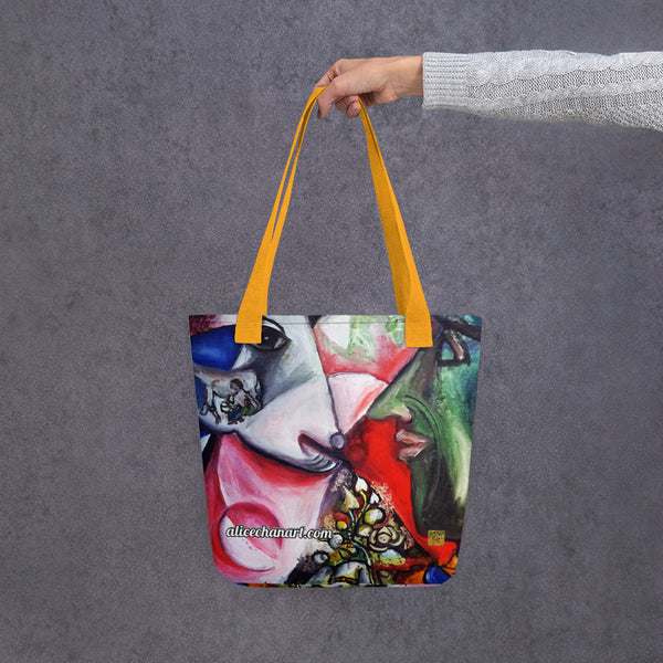 Marc Chagall Inspired Tote Bag, Marc Chagall Style Designer Tote Art Bag, Square Size 15"x15" Luxury Premium Quality Machine Washable Eco-Friendly Reusable Washable Art Market Bag- Made in USA/EU/ Mexico