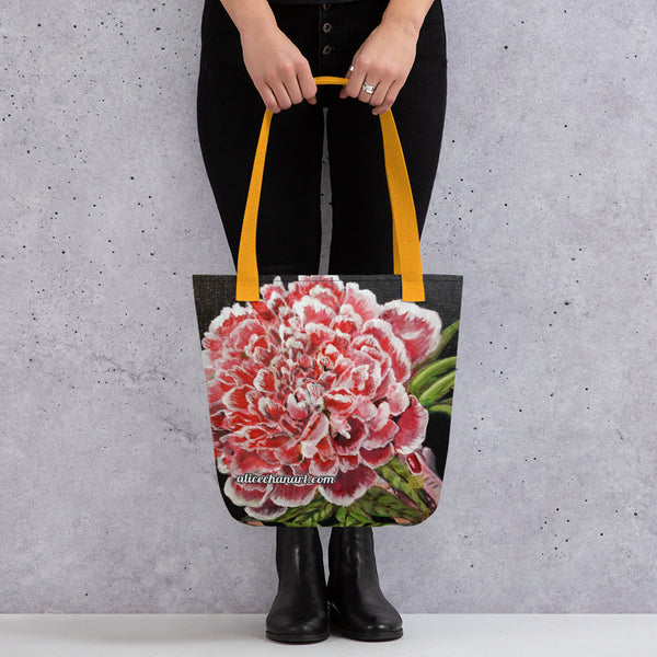Red Peonies Floral Tote Bag- Made in USA/EU