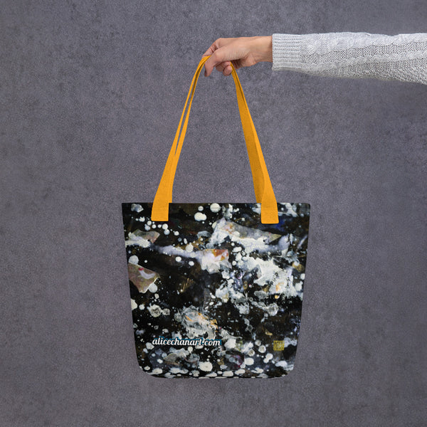 Black Abstract Art Tote Bag- Made in USA/EU