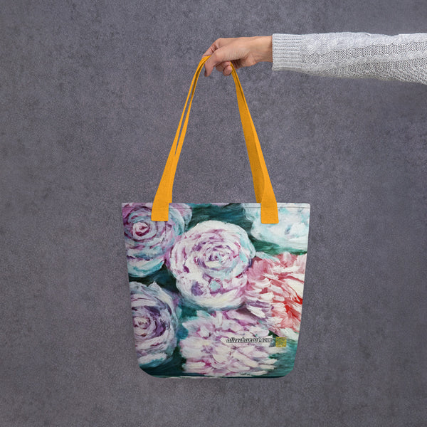 Blue White Rose Floral Tote - Made in USA/EU