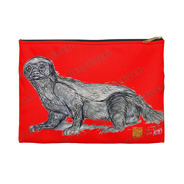 Red Honey Badger Cute Small 9"x6" Or Large 12"x9" Size Flat Accessory Pouch- Made in USA - alicechanart