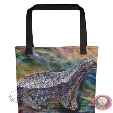 Cute Honey Badger Chasing Bees, Wild Life15"x15" Square Tote Bag, Made in USA - alicechanart