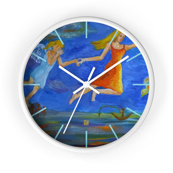 Angels From Heaven, Designer 10 inch Large Blue Modern Wall Clock, Made in USA - alicechanart